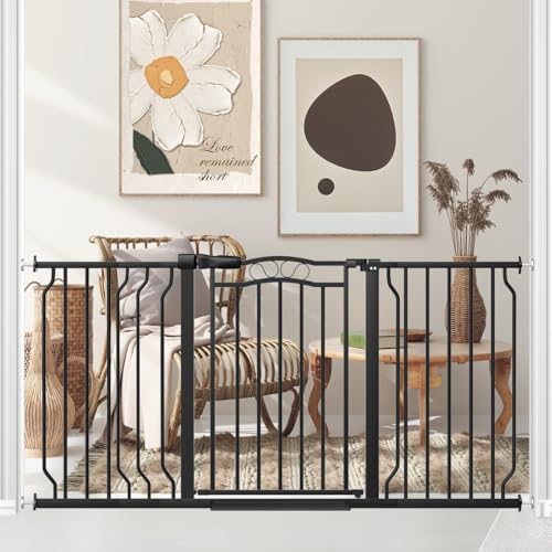 53.1 62.2" Extra Wide Baby Gate for Stairs No Drilling (Black / 53.1"-62.6")