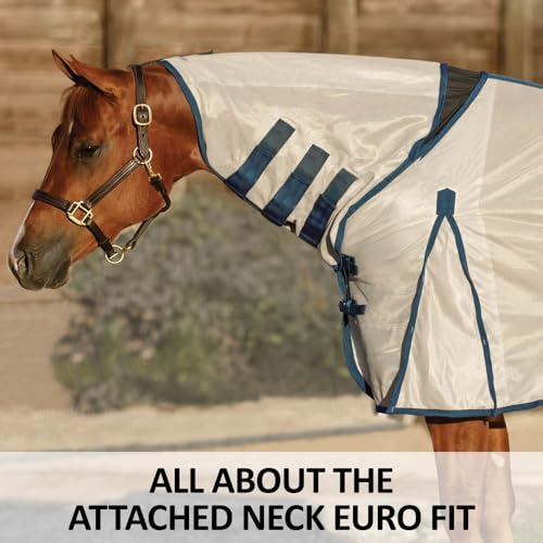 Soft Interlock Mesh II Attached Neck Euro Bellyband Leg Shield Horse Fly Sheet (Horse Size 82 / Silver)