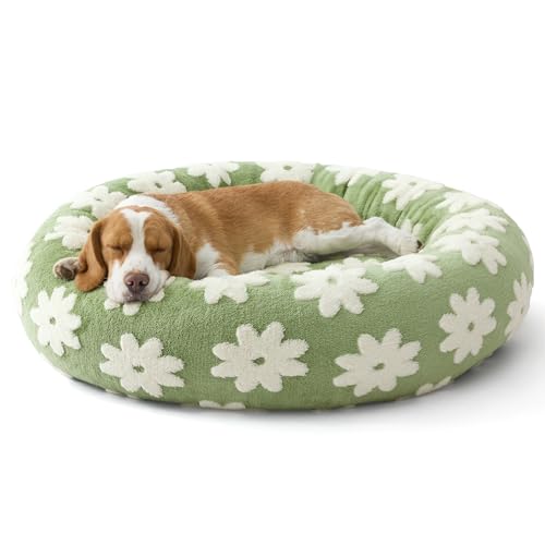 Shown on TV Jacquard Donut Dog Beds Large Sized Dog (33.0"L x 33.0"W x 8.0"Th / Flower Garden Green)
