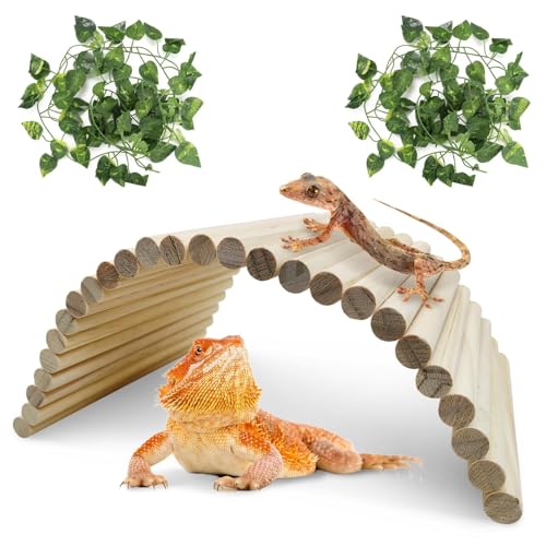 11.37 X 5.9 Inches Hides for Tortoises Wood Bendy Bridge Reptile Hide Climbing Ladder Hide Cave Turtle Habitat Decor for Lizards Gecko Spiders Snakes