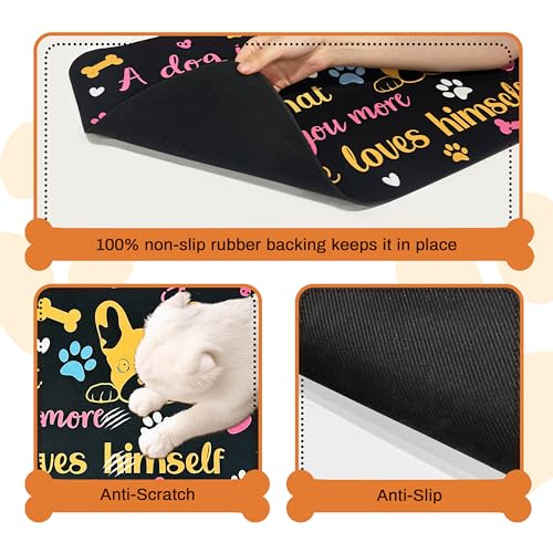 Pet Feeding Mat for Floors Waterproof Dog Mat for Food and Water Absorbent Quick Dry Non Slip mat for Cat Bowls (30"L x 17"W / Black)