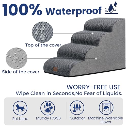Dog Stairs for High Bed (Grey / 4-Step (28.3"D x 15.7"W x 19.7"H))