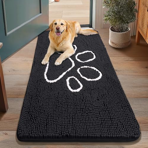 Dog Door Mat for Muddy Paws (48"X30" / Black and White)