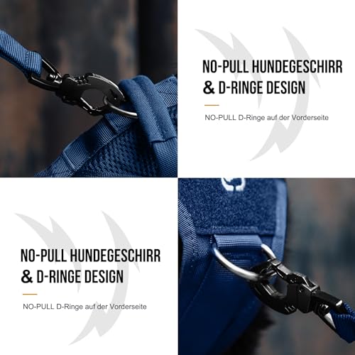 No Pull Tactical Dog Harness for Small Medium Dogs (Blue / M)