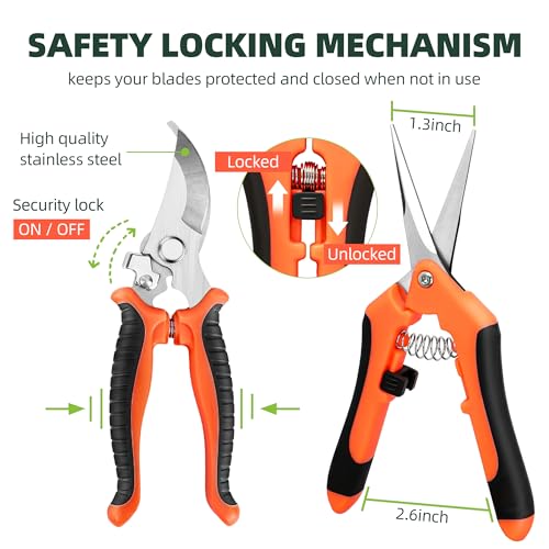 3 Pack Garden Pruning Shears Scissors Clippers (Orange)