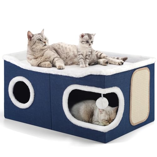 Extra Large Cat House Bed for Multi Cats with Scratch Pad Blue (Blue / Extra Large)