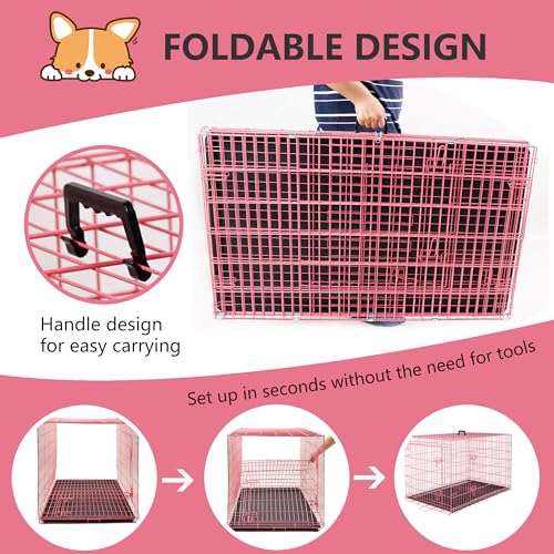 Extra Large Dog Crate Dog Kennel Cage with Double Door (Pink / 48.0"L x 29.0"W x 31.0"H)