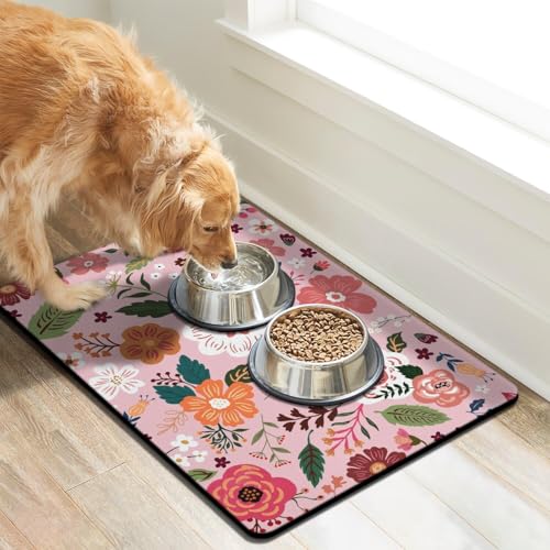 Dog Food Mats for Floors (Pink / 24"L x 16"W)