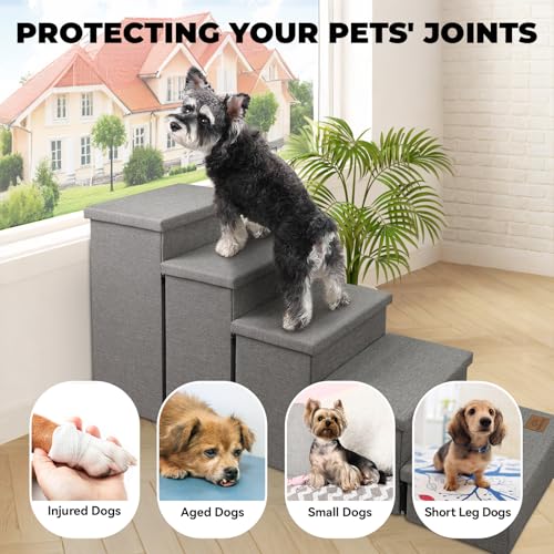Dog Stairs with Storage (Grey No Condo / 5)