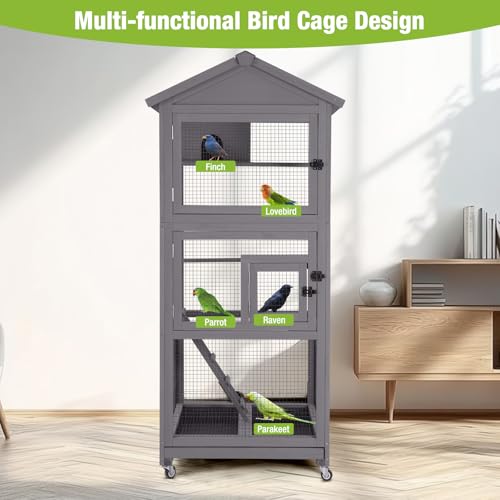 Large Bird Cage Outdoor Wooden Aviary Indoor on Wheels