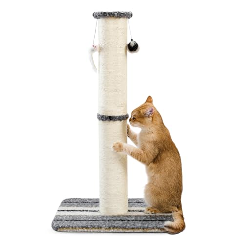 Cat Scratching Post 38 Inches Heavy Duty and Thick Scratching Post Sisal Rope with Hanging Ball and Mice for Indoor Cats (38 inch Grey)