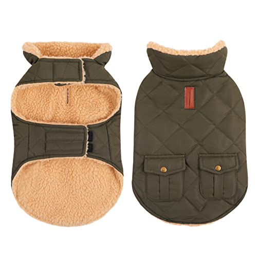 Warm Puffer Dog Coat Thick Plush Quilting Medium Winter Jacket (Medium / Green)