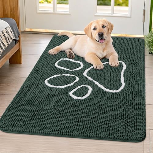 Dog Door Mat for Muddy Paws (40"X32" / Green and White)