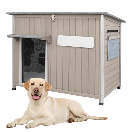 Dog House Outdoor Weatherproof & Wooden Dog Kennel with Chew (43" L x 30" W x 33" H)