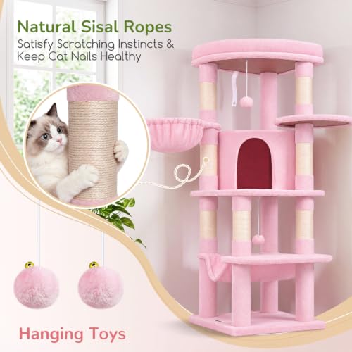 Pink Corner Cat Tree Tower with Scratching Post (51inch / Pink)