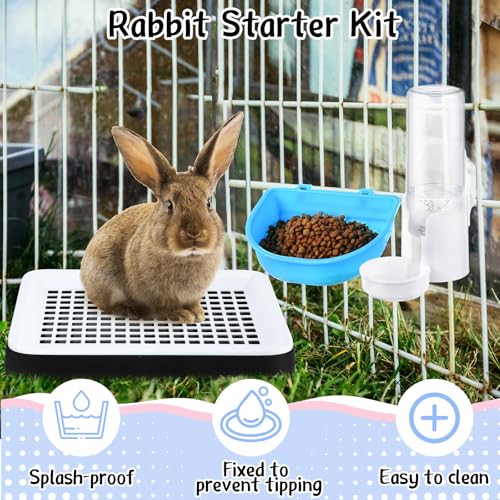 19 Pcs Rabbit Starter Kit Small Bunny Litter Box Rabbit Grooming Kit Water Bottle Bunny Toys Hay Feeder Bowl Blankets with Cleaning Set for Guinea Pig Accessories (Black / Cloud)