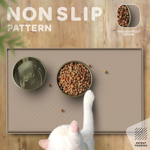 Dog Food Mat 28x18 Raised Edges Dogs Mat for Food and Water Prevent Spill (28" x 18" / Cookie)
