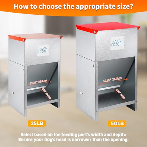 Dog Feeder Galvanized Metal Pet Food Auto Gravity Dispenser Dog 50lb (Deep Red(Feeder))