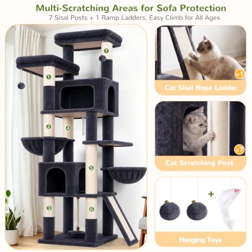 75in Tall Cat Tree Tower for Indoor Cats (Dark Grey / 75 inch)