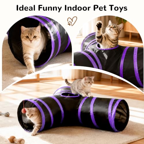 Cat Tunnel, 3-Way Collapsible Toy, Large Size Black & Purple (Black & Purple / Large)