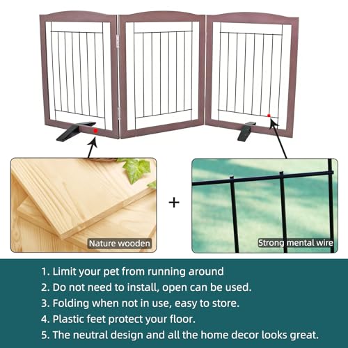 Freestanding Dog Fence Indoor (Brown / 【3 Panels】60''w x 24''h)