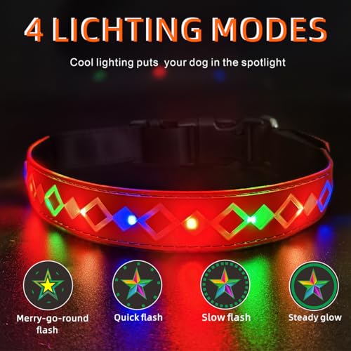 LED Dog Collar with AirTag Holder and Custom ID Tag (PINK Pro / L(15.7-19.7"))
