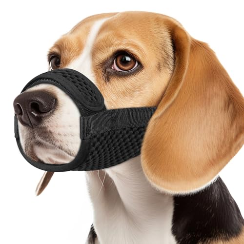 Dog Muzzle with Hook and Loop for Biting Chewing (Black / S-(Snout Cir 7.5"-9"))