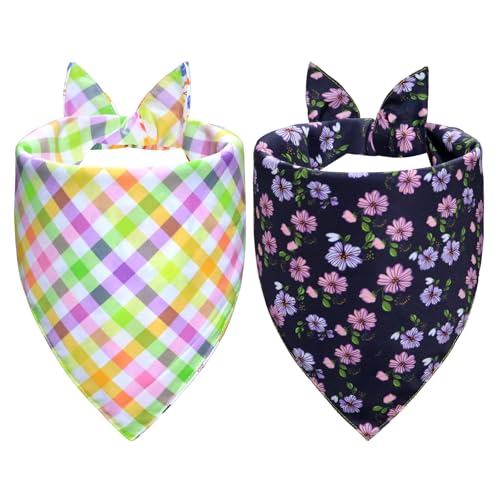 Spring Floral Dog Bandanas (White/Plaid, Black/Daisy (2-Sided) / Small)
