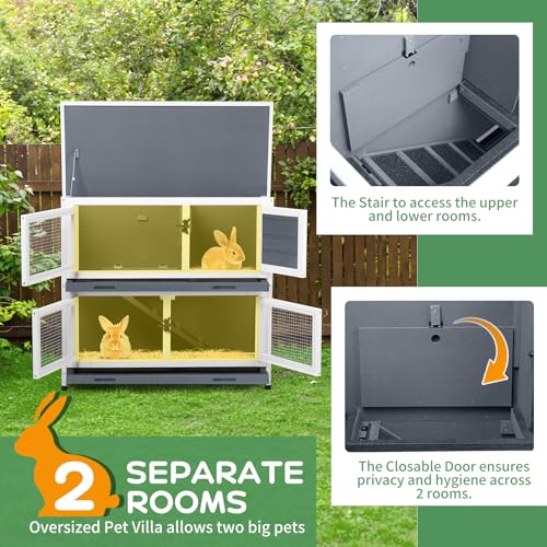 2 Story Solid Wood Rabbit (Grey)