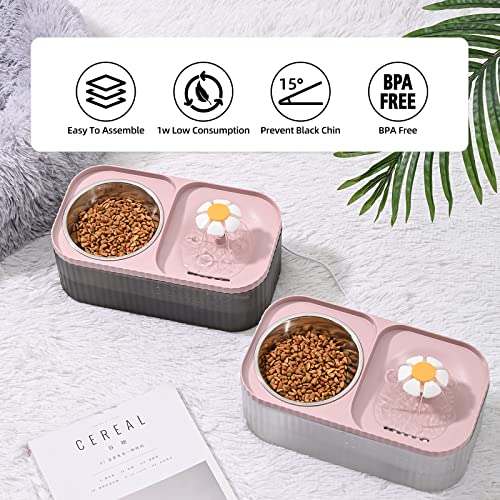 Cat Water Fountain and Food Bowl (1 Count Pink 3L Standard)