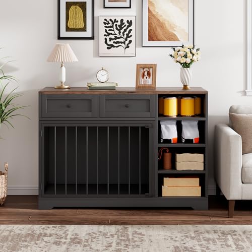 47" Medium Dog Crate Furniture with Storage (Black / 47.2"L x 23.6"W x 33.5"H)