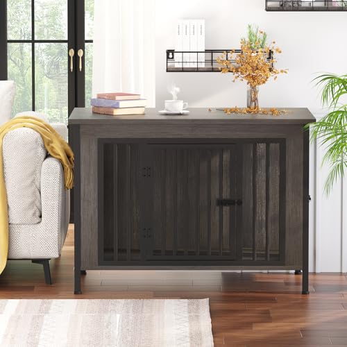 39.96" Dog Crate Furniture for 1 or 2 Dogs (Dark Grey / 40.0"L x 27.6"W x 33.5"H)