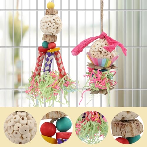 Bird Toys Colorful Shredding Crinkles Foraging Toys Natural Sola Ball for Parrots Cockatiels Conures Parakeets Budgies Senegal