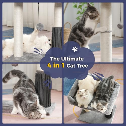 Cat Tree Tower for Large Cats Cat Scratching Post with Bed 20X16” (Large / Gray)