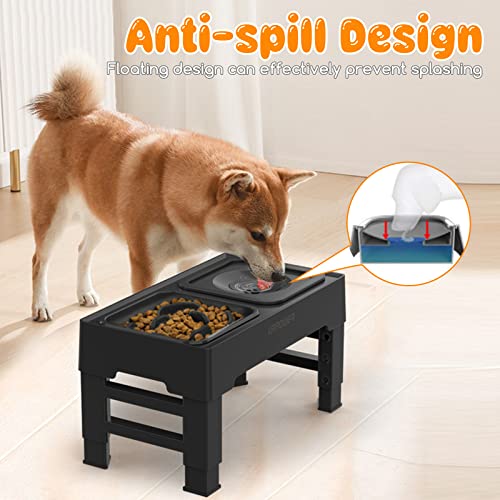 2-in-1 Elevated Slow Feeder Dog Bowls with No-Spill Water Bowl