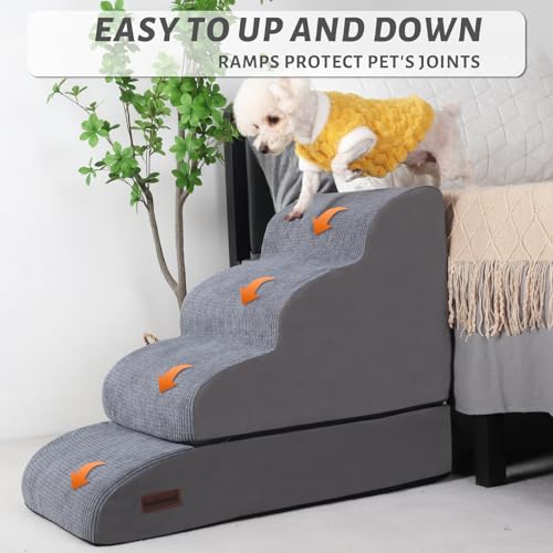 4 Step Dog Stairs and Ramp for Beds or Couch (Grey / Split Design 4-Step 21"H)