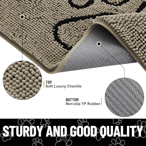 Dog Door Mat for Muddy Paws (30"X20" / Warm Taupe and Black)