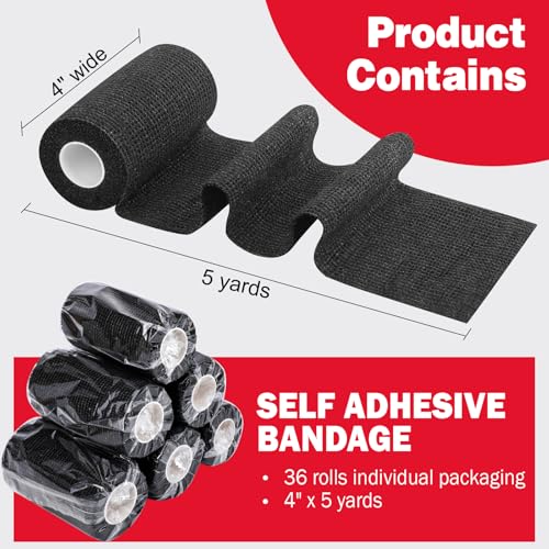 36 Pack Self Adhesive Bandage Wrap (Black)