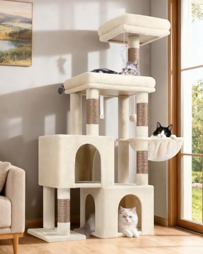 52in Cat Tree Tower for Indoor Cats (Beige / L)