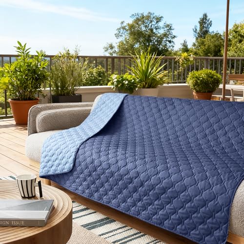 Waterproof Pet Blanket for Bed (68x82 Inch (Pack of 1) / Dark Navy/Light Navy)