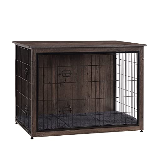 43.3" XXL Dog Crate Furniture with Cushion (Dark Gray / 43.3"L x 29.1"W x 31.7"H)