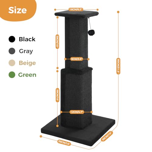 Large Cat Scratching Post 32" Tall Black Cat Scratcher (Dark Black)