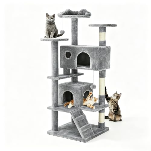 54 Inch Cat Tree Tower with Scratching Posts (Light Grey / 54 Inch)