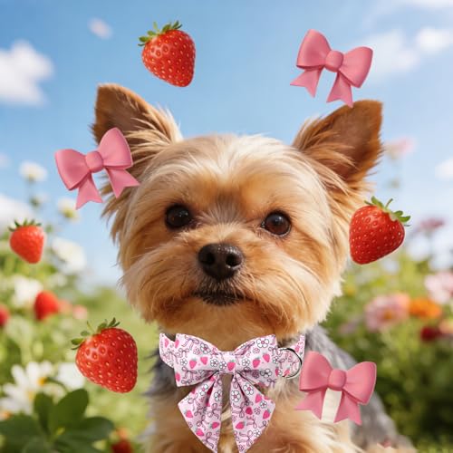 Strawberry Floral Dog Collar with Sailor Bow (Strawberry Bow(Sailor Bow) / X-Small (Pack of 1))