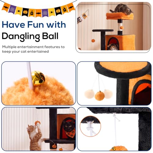 44 Inch Cat Tree Tower with Natural Sisal Scratching Posts (Black & Orange / 44 Inch)