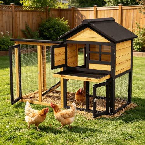 2 Story Wooden Outdoor Chicken Coop with Run Yellow Black (C03 Yellow with Black)