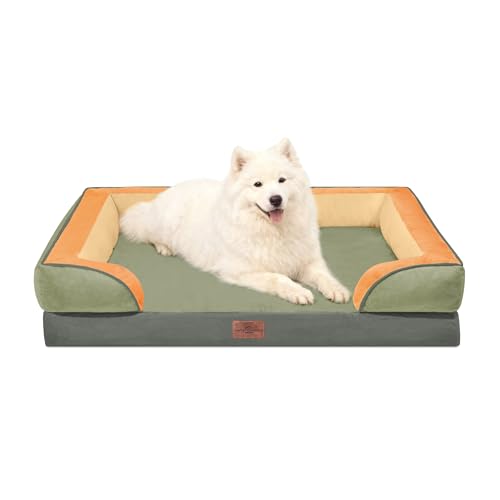 Orthopedic Dog Beds for Large Sized Dog with Bolster (36.0"L x 27.0"W x 8.0"Th / Avocado)