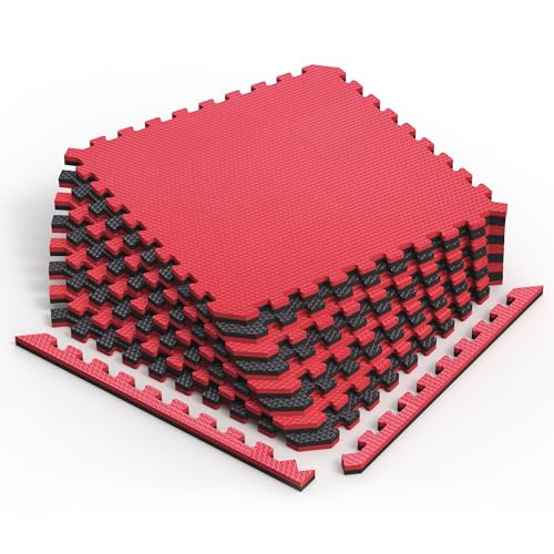 Reversible Gym Exercise Mats 3 (Red / Black / 8 Tiles - 32 Sq. Ft.)
