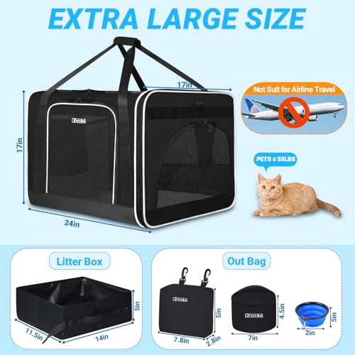 Extra Large Cat Carrier with Wheels and Litter Box for Car Travel (Black and Wheeled)