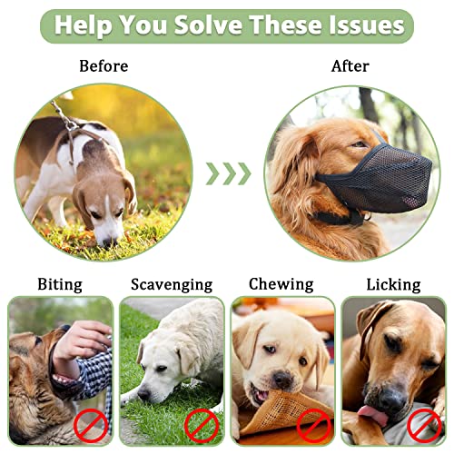 Dog Muzzle Patented Soft Mesh Muzzle for Scavenging (S-(Snout:8½"-9½"))